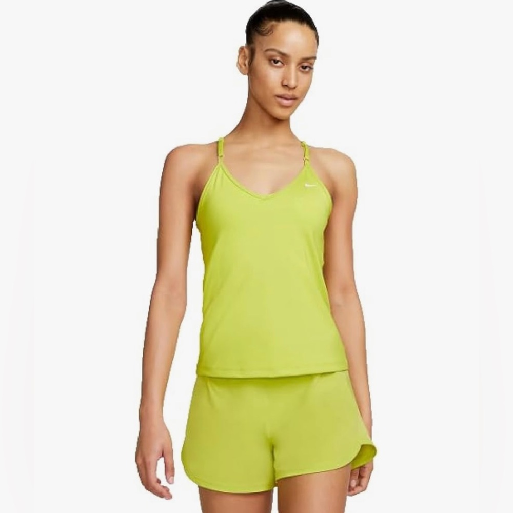 NWT Nike Women's Bright Lime Green Dri-FIT Indy Sports Bra Tank (DX0030-308) XXL